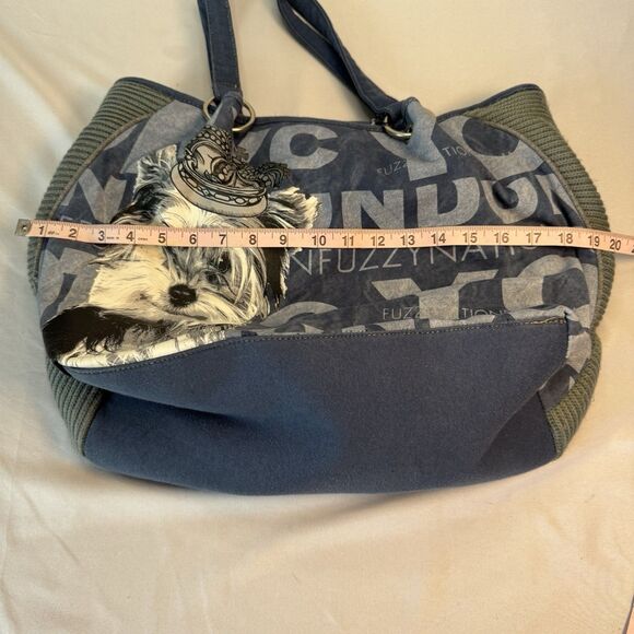 Fuzzy Nation Yorkie Dog Print Tote Bag Denim Blue Casual Handbag - Picture 12 of 14
